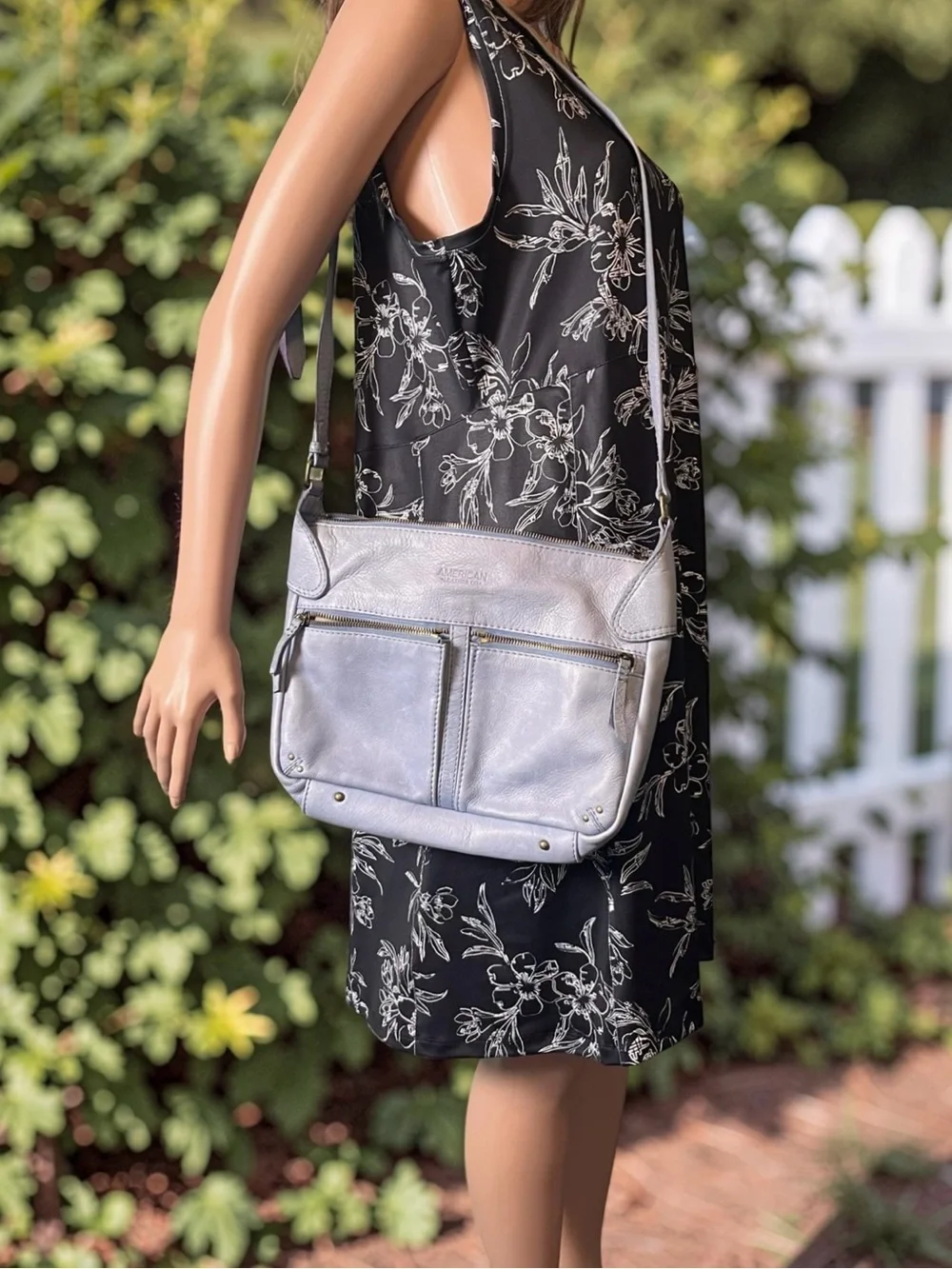 American Leather Co Light Blue Leather Crossbody Shoulder Bag Large - Picture 2 of 12
